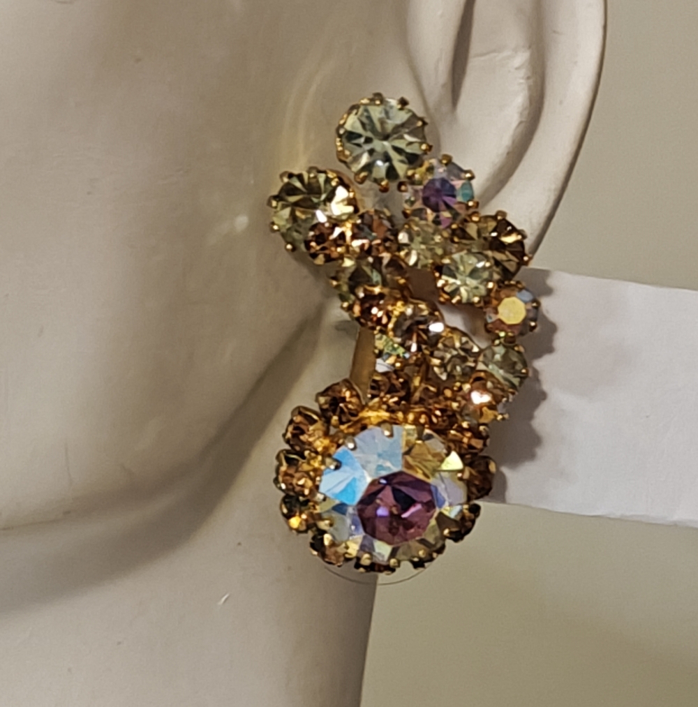 Vintage Signed Triad Austrian Crystal Cluster Earrings